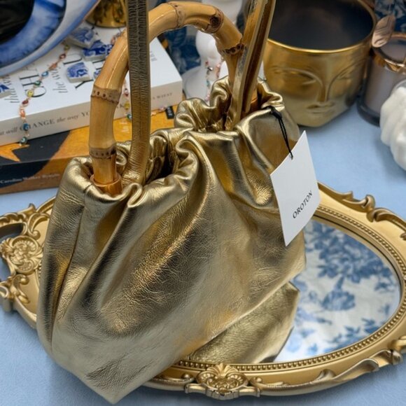 🆕 OROTON 🧿 NWOT Gretel Mini Top Handle, Metallic Gold - Picture 7 of 15